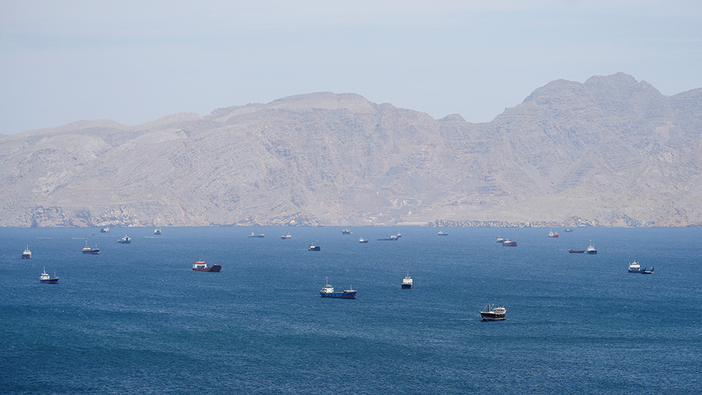 Vessels are seen in the Strait of Hormuz in the Musandam Peninsula April 27, 2026, amid the U.S. and Israeli war on Iran. (OSV News/Reuters)