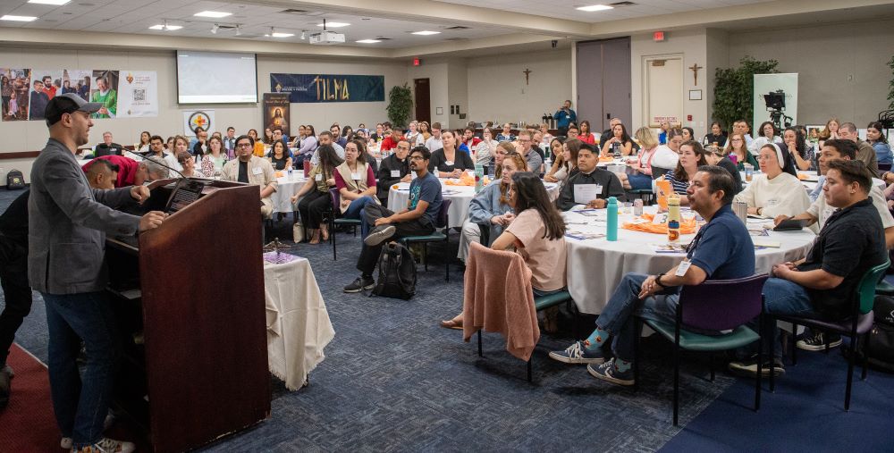 Catholic influencer José Manuel de Urquidi gives a keynote address on synodality to participants at a young adult facilitators' training session at the Phoenix Pastoral Center in April 2025. (Courtesy of Phoenix Diocese/Brett Meister)