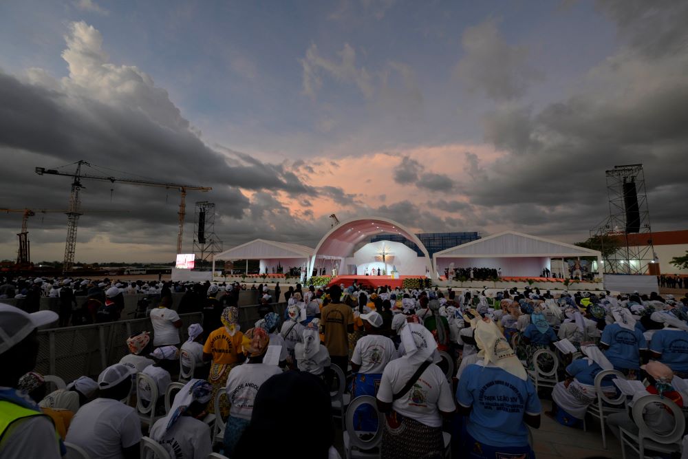 Pope Leo XIV leads the rosary at the Sanctuary of Our Lady of Muxima in Muxima, Angola, on April 19, 2026. The church was a hub of the Portuguese slave trade. (OSV News/Vatican Media/Simone Risoluti)