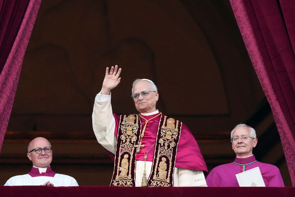 Cardinal Robert Prevost appears on the central loggia of St. Peter’s Basilica after being chosen the 267th pontiff of the Roman Catholic Church, choosing the name of Pope Leo XIV, at the Vatican May 8, 2025. (RNS/AP/Alessandra Tarantino)