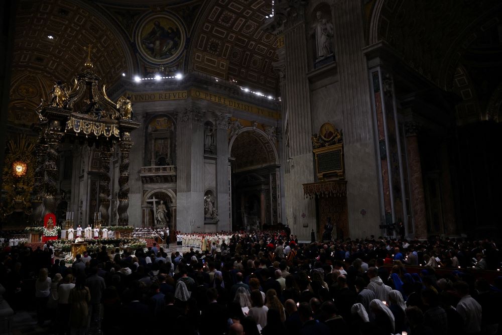 Pope Leo XIV presides over the Easter Vigil in St. Peter's Basilica at the Vatican April 4. (OSV News/Reuters/Guglielmo Mangiapane)