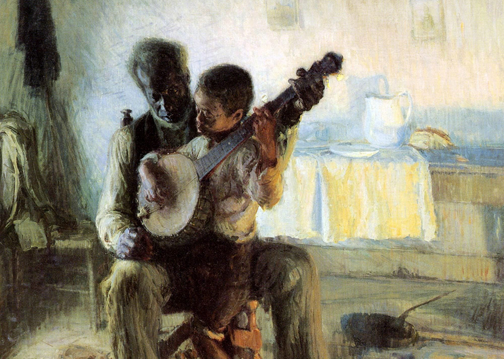 Detail from "The Banjo Lesson" (1893), an oil on canvas painting by Henry Ossawa Tanner (Wikimedia Commons)