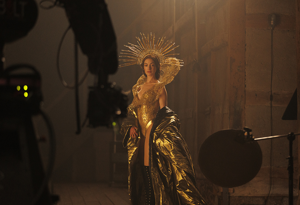 In A24's psychological thriller "Mother Mary," Anne Hathaway plays a fictional pop star with religious imagery. (A24)