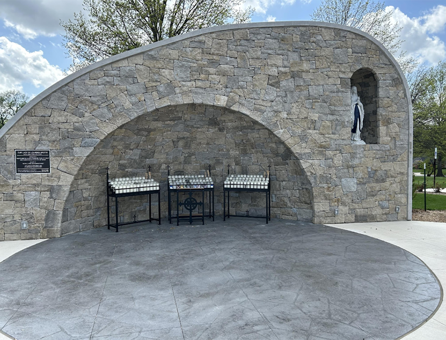 The new Our Lady of Lourdes grotto at Bishop Miege High School in Roeland Park, Kansas (Courtesy of Tom Fox)