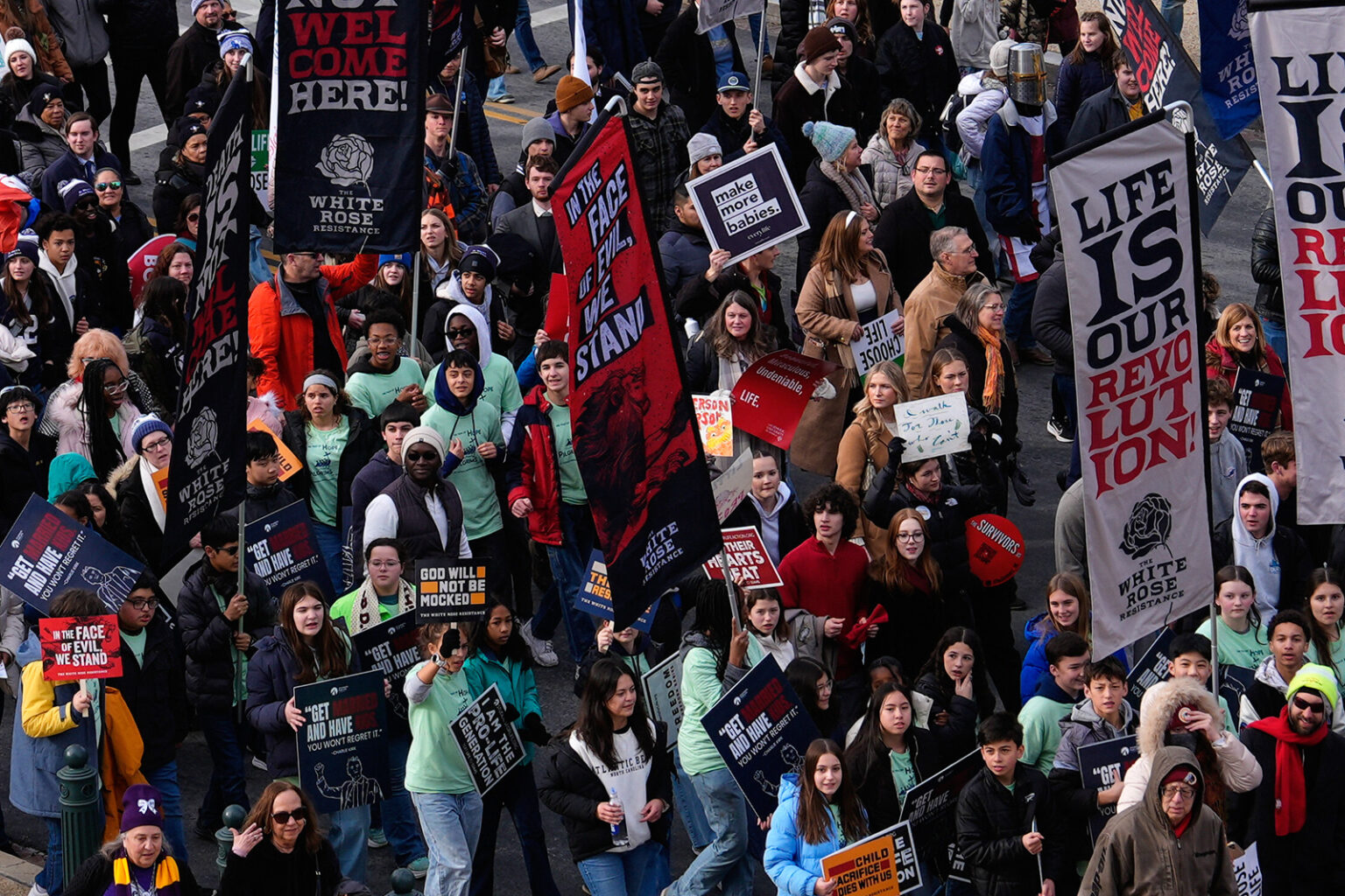 Anti-abortion demonstrators walk to the Supreme Court during the annual March for Life, Jan. 23, 2026, in Washington. 