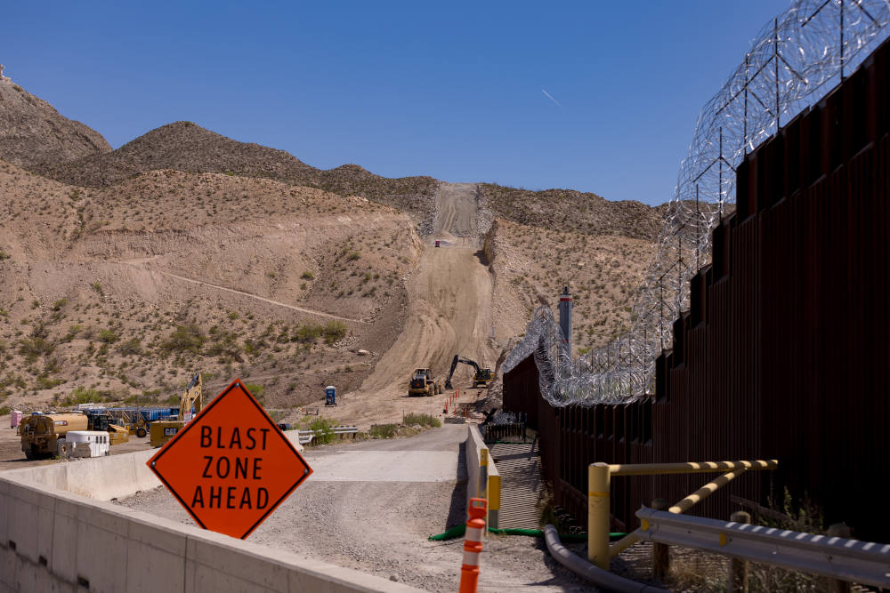 Contractors are using explosives to carve out the side of the landmark Cristo Rey mountain that oversees two countries and three states. (Gaby Velasquez/Puente News Collaborative)