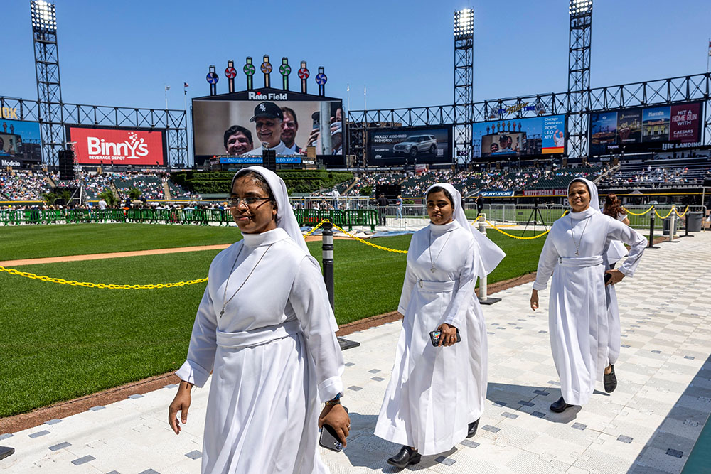 Nuns arrive ahead of a June 14, 2025, Mass in honor of Pope Leo XIV at Rate Field in Chicago, home of the Chicago White Sox baseball team. The Chicago-born pontiff, elected May 8, 2025, is the first U.S.-born pope in history. (OSV News/Reuters/Carlos Osorio)