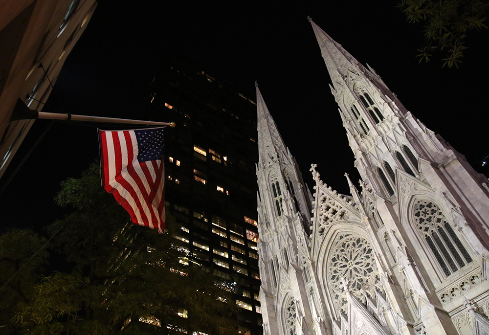 A file photo shows an American flag outside St. Patrick's Cathedral in New York City. (OSV News/Gregory A. Shemitz)