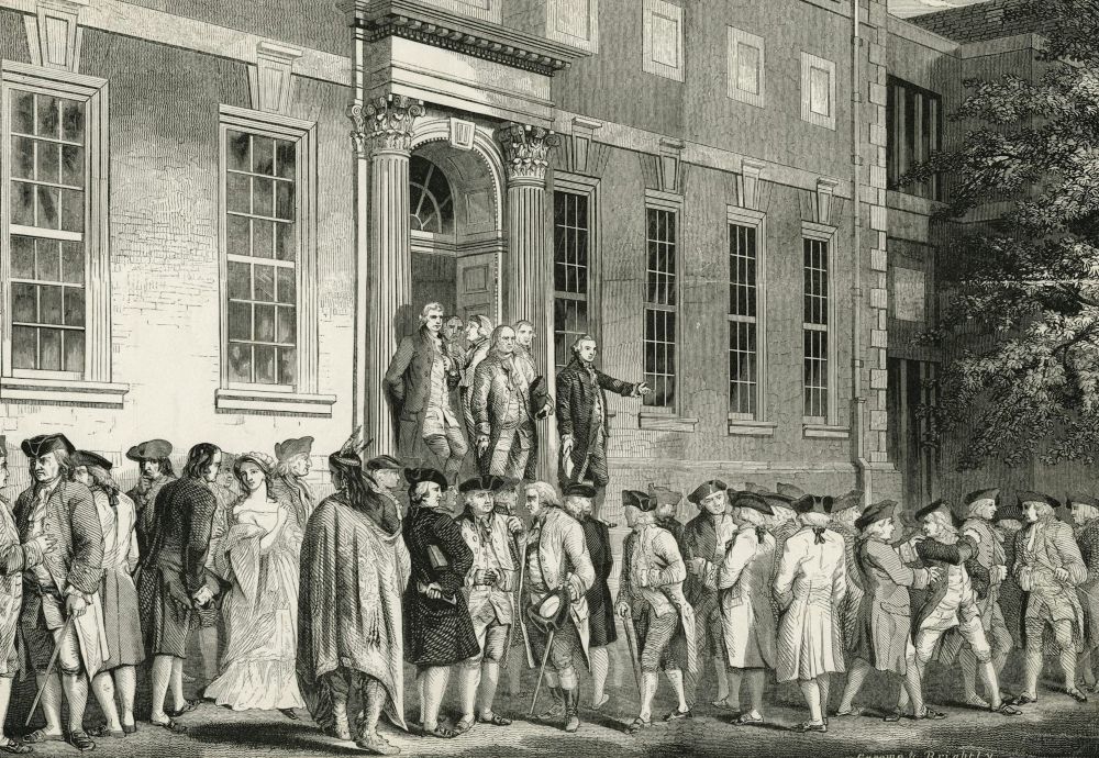 A Croome & Brightly engraving shows John Nixon reading the Declaration of Independence after its passage in Philadelphia. (Wikimedia Commons/The New York Public Library)