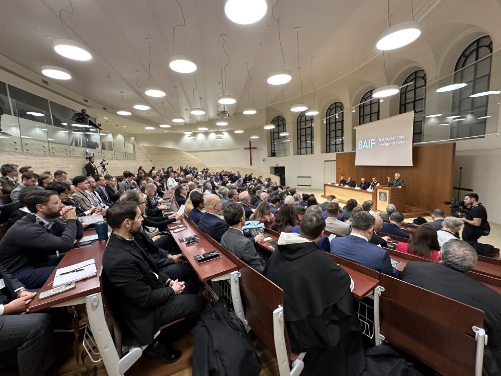 Participants at the 2025 Builders AI Forum gather at the Pontifical Gregorian University in Rome Nov. 6-7, 2025, to discuss how emerging technologies can serve the church’s mission. The event highlighted Pope Leo XIV's call to place artificial intelligence at the service of evangelization and human dignity. (CNS/Robert Duncan)