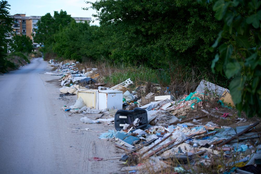 Illegal waste is seen on the side of a road in the outskirts of the southern Italian town of Acerra in the Terra dei Fuochi, or Land of Fires, an area scarred by decades of pollution from illegal waste dumping and burning, much of it linked to organized criminal groups, May 22, 2026, a day ahead of Pope Leo XIV's visit. (AP/Andrew Medichini)