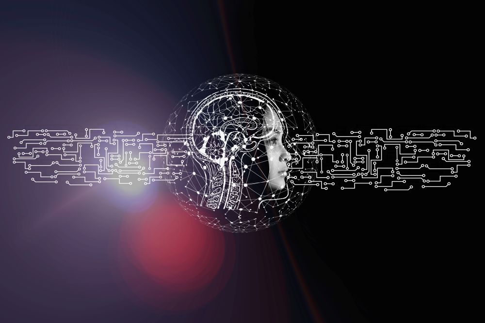 illustration of head with wires and circuits