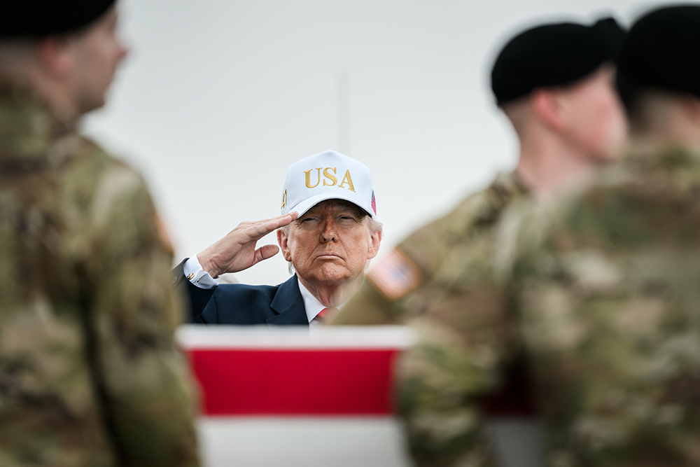 President Donald Trump and First Lady Melania Trump attend the Dignified Transfer of remains of six U.S. soldiers killed in an Iranian drone strike in Kuwait on March 7, 2026, at Dover Air Force Base, Delaware. (Flickr/The White House/Daniel Torok)