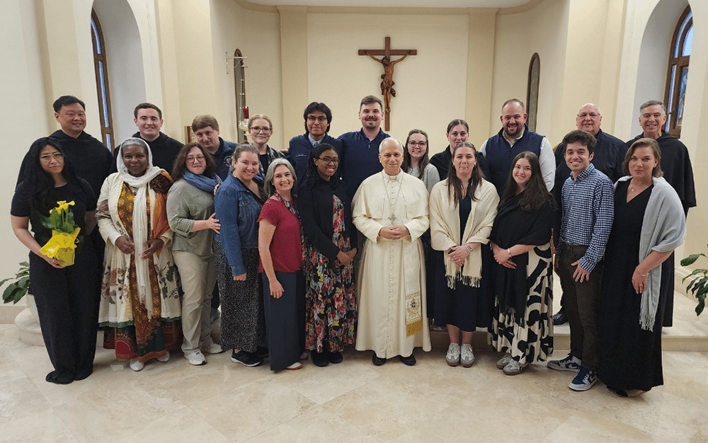Student and employee participants in Merrimack College's Pellegrinaggio Group met with Pope Leo XIV on March 12, 2026. (Courtesy of Tonya (Adéjọké) Butler-Truesdale) 