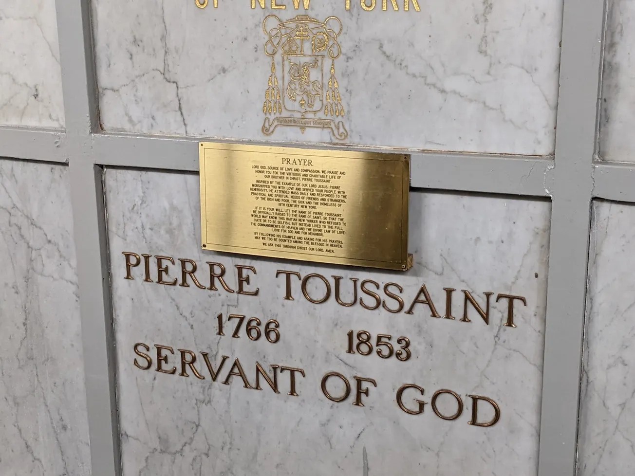 The tomb of Venerable Pierre Toussaint in the crypt of St. Patrick's Cathedral in New York. 