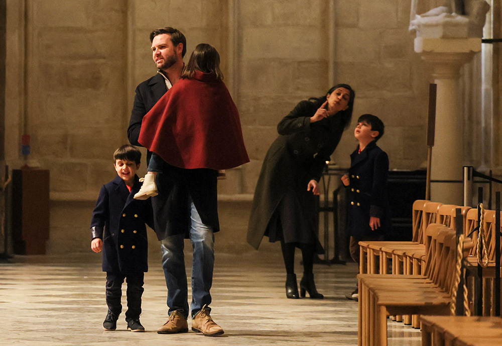 U.S. Vice President JD Vance, second lady Usha Vance and their children, Ewan, Vivek and Mirabel, visit Notre Dame Cathedral in Paris Feb. 12, 2025. (OSV News/Leah Millis, pool via Reuters)