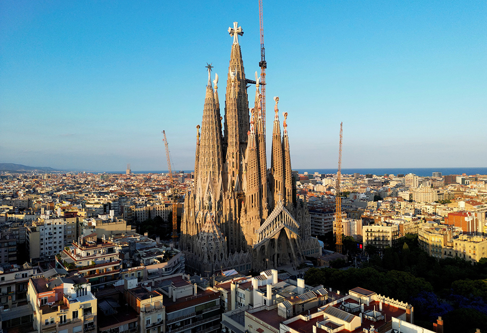 A drone shows the Basilica of the Holy Family, or Sagrada Família, in Barcelona, Spain, June 2, 2026, designed by Catalan architect Antoni Gaudi, ahead of Pope Leo XIV's June 6-12 apostolic visit to Spain. (OSV News/Reuters/Guillermo Martinez)