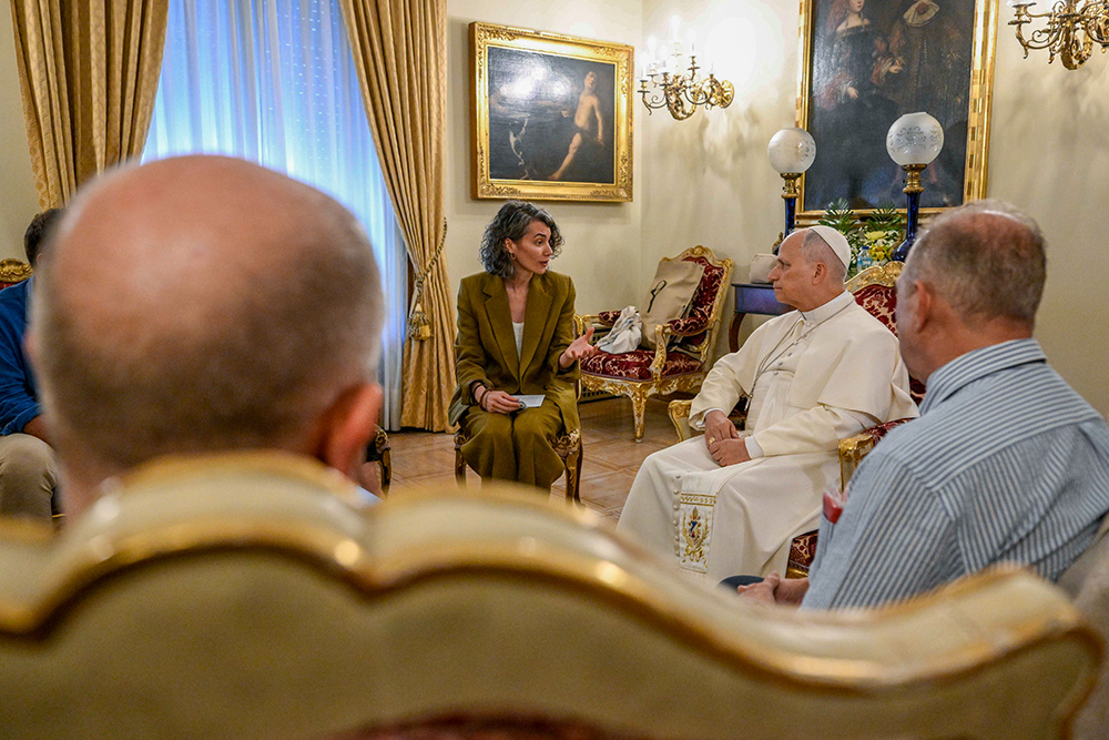 Pope Leo XIV meets with abuse victims at the Apostolic Nunciature in Madrid June 8, 2026, during his June 6-12 apostolic journey to Spain. During the conversation, which lasted nearly an hour, each of six victims, drawing on their own experiences, offered Leo suggestions on how to make the church's response to such cases more effective. (OSV News/Vatican Media/Simone Risoluti)