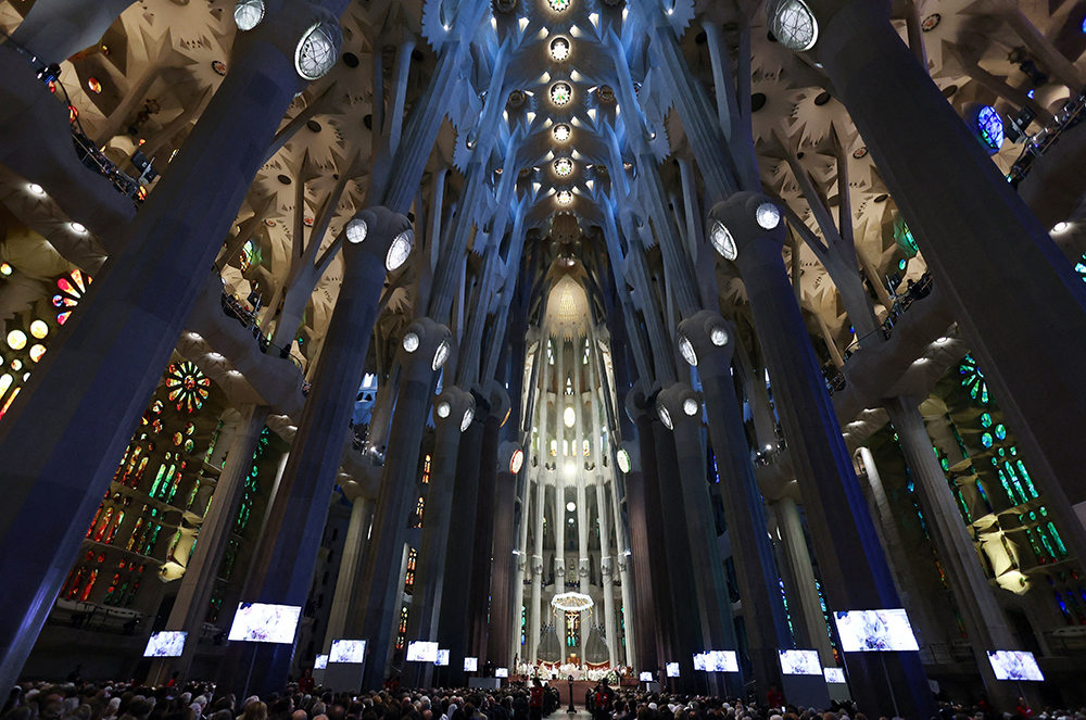 Pope Leo XIV celebrates Mass at the Basilica of the Sagrada Familia in Barcelona during his apostolic journey to Spain, June 10, 2026. (OSV News/Reuters/Yara Nardi)