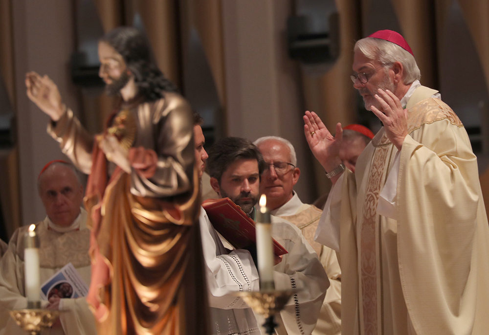 Archbishop Paul Coakley of Oklahoma City, president of the U.S. bishops' conference, concelebrates Mass as the bishops consecrate the U.S. to the Sacred Heart of Jesus in Orlando, Florida, June 11, 2026, during their spring plenary assembly. (OSV News/Bob Roller)