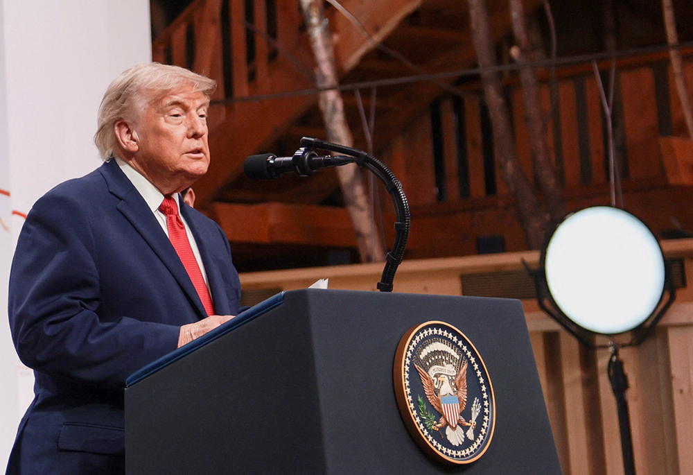 U.S. President Donald Trump speaks at the G7 Summit in Evian-les-Bains, France, June 17, 2026. That day Trump signed a memorandum of understanding between the U.S. and Iran to end the war between the two countries. Iranian President Masoud Pezeshkian signed it June 18. (OSV News/Reuters/Evelyn Hockstein)