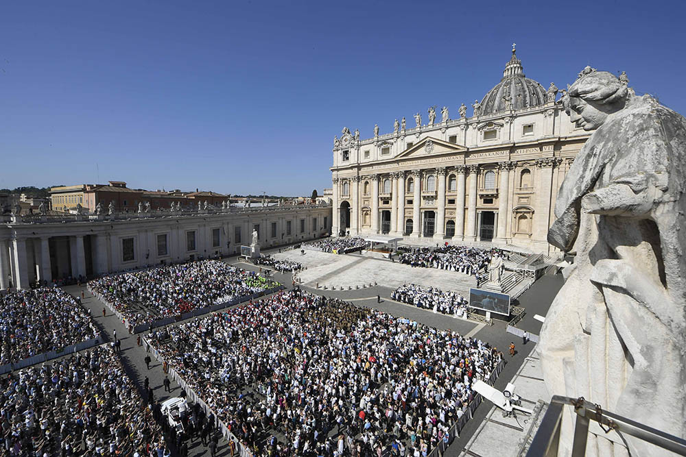 Pope Leo XIV greets visitors from the popemobile while riding around St. Peter’s Square at the Vatican before his weekly general audience June 17, 2026. (CNS/Vatican Media)