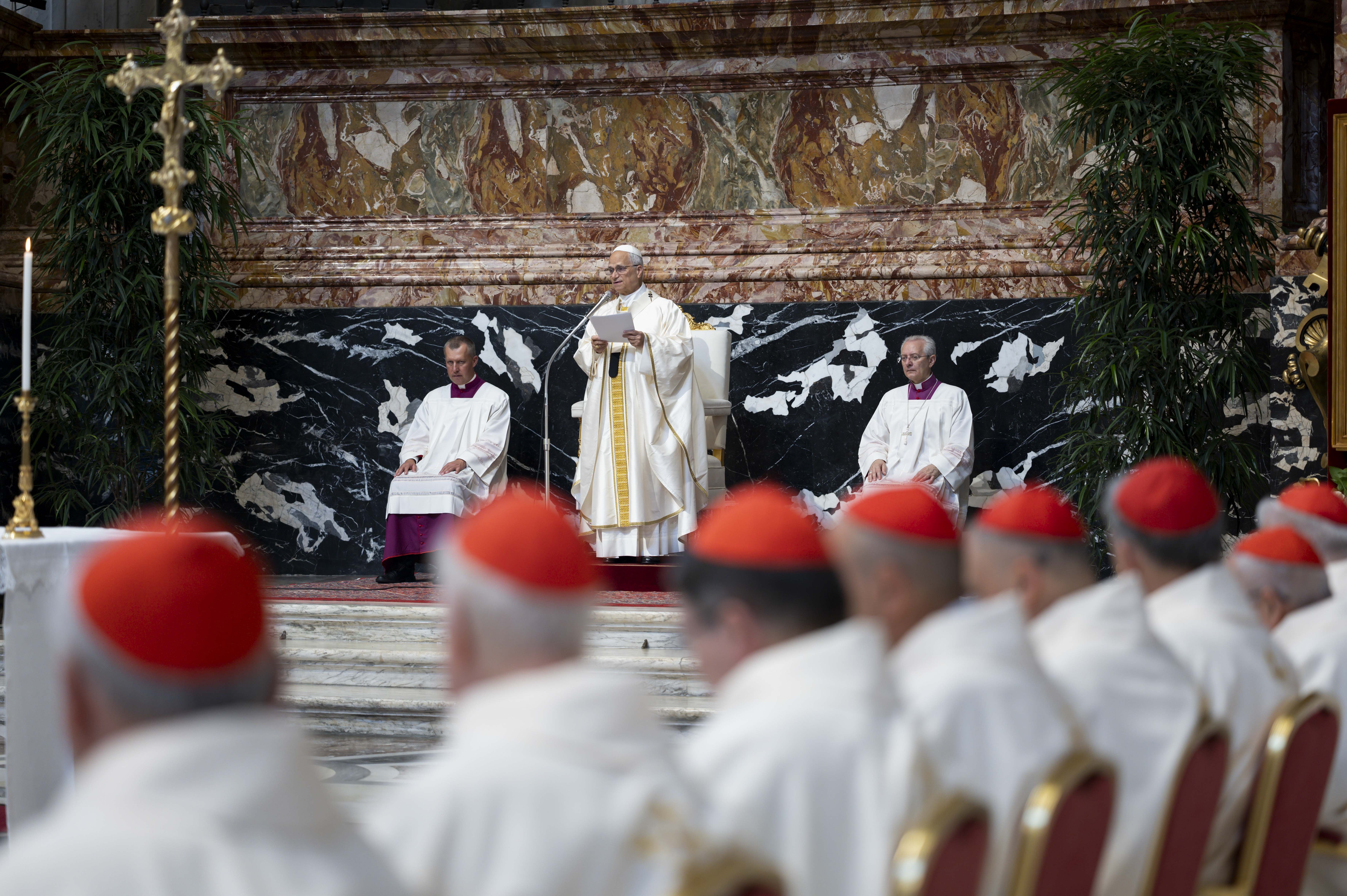 Pope Leo XIV delivers the homily during Mass opening the first day of a consistory with cardinals from around the world in St. Peter's Basilica at the Vatican June 26, 2026. (CNS/Vatican Media)