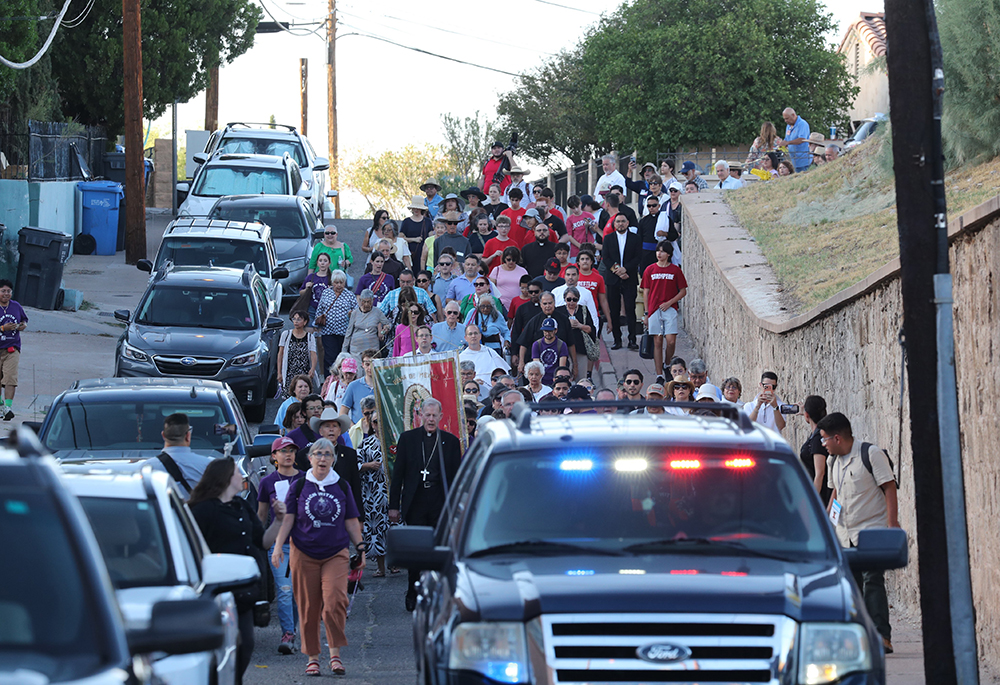 Prelates lead a procession following Border Mass 250, June 26, 2026, in Nogales, Arizona. Bishops led the procession to the port of entry to lead a rosary prayer and attend a prayer service at the historic Church of the Immaculate Conception, in Nogales, Sonora, Mexico. (OSV News/Bob Roller)
