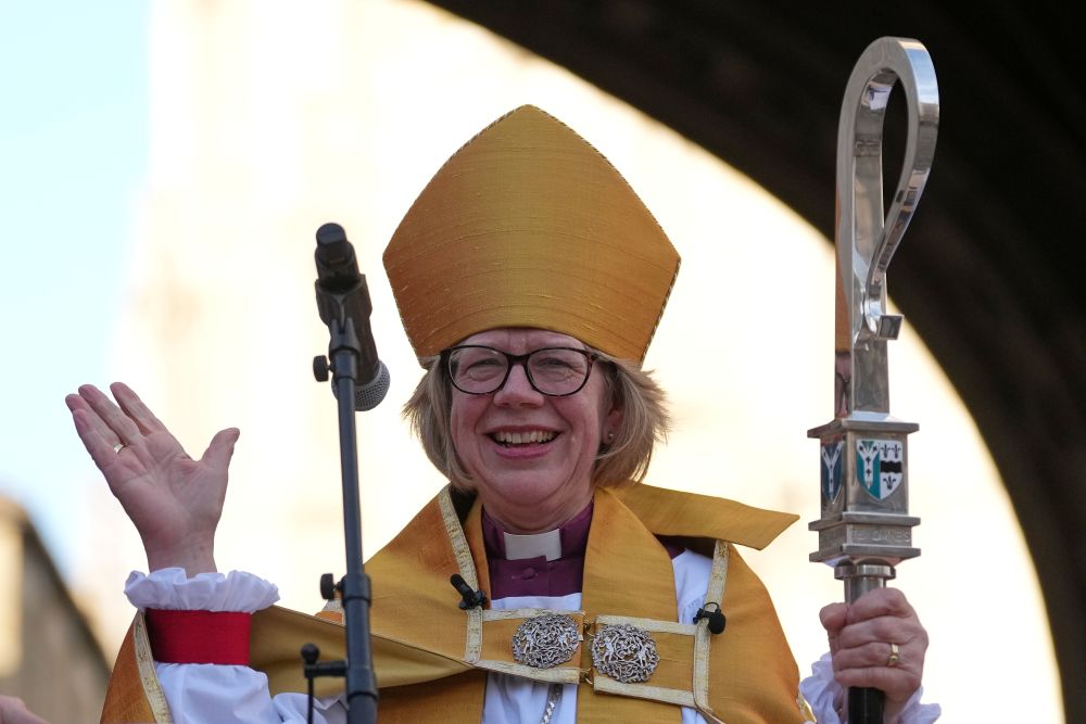 Sarah Mullally speaks to the public after the Enthronement Ceremony installing her as archbishop of Canterbury in Canterbury, England, March 25, 2026, the first woman ever to lead the Church of England. (AP/Alastair Grant, file)