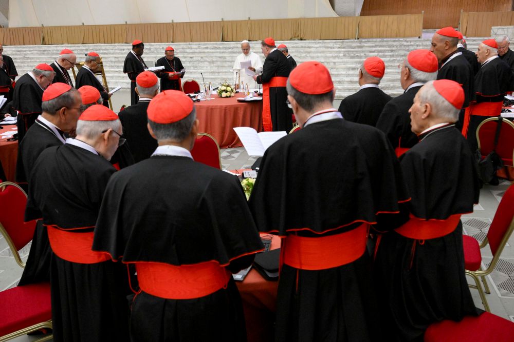Pope Leo speaks June 26, 2026, at the opening of an extraordinary consistory of cardinals in the Paul VI Hall at the Vatican June 26-27. (OSV News/Vatican Media/Simone Risoluti)