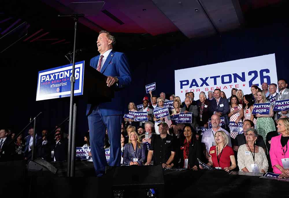 Texas Attorney General Ken Paxton, a Republican candidate for the U.S. Senate, speaks during a primary runoff election night event after winning the Republican party's nomination Tuesday, May 26, 2026, in Plano, Texas. (AP photo/Tony Gutierrez)