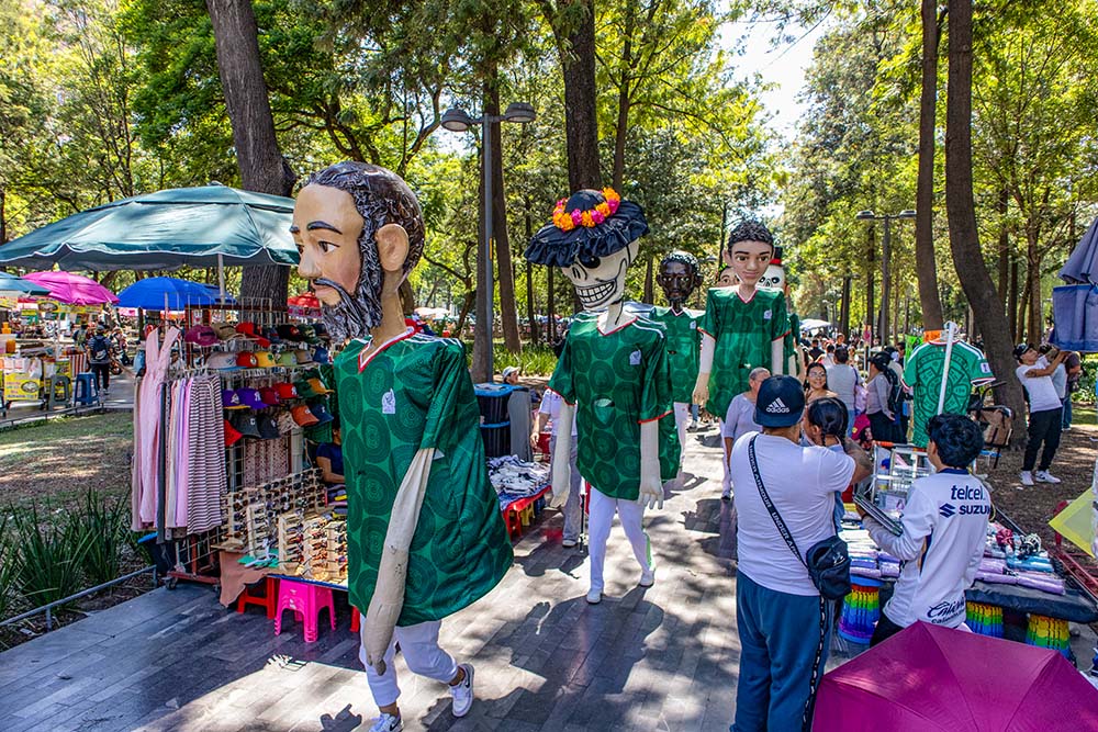 A street parade organized by the Mexican Ministry of Tourism celebrates the 2026 World Cup at Alameda Central in Mexico City. (Wikimedia Commons/ProtoplasmaKid)