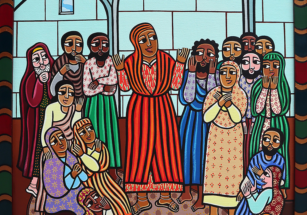 Close-up of "Mary Magdalene Proclaims Resurrection," by Laura James; a full view is below. (Laura James)