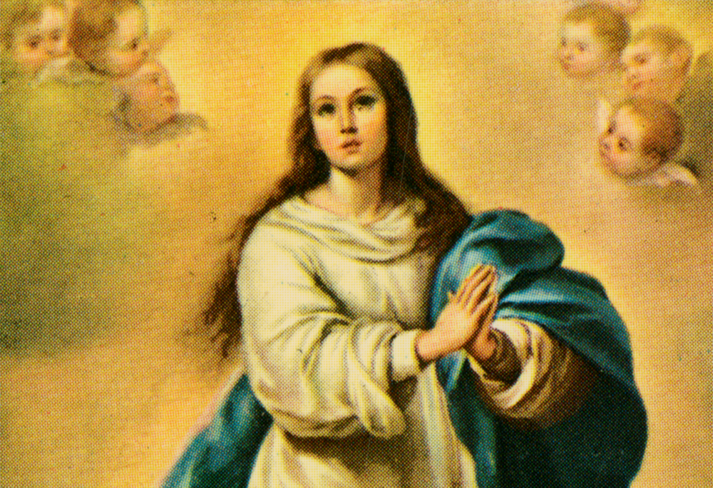 Close-up of a holy card’s depiction of Mary, the Immaculate Conception (Courtesy of The Marian Library/University of Dayton)