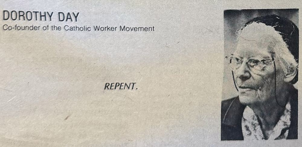 Dorothy Day's message to the United States for its bicentennial, printed in the July 2, 1976, issue of the National Catholic Reporter (NCR photo)