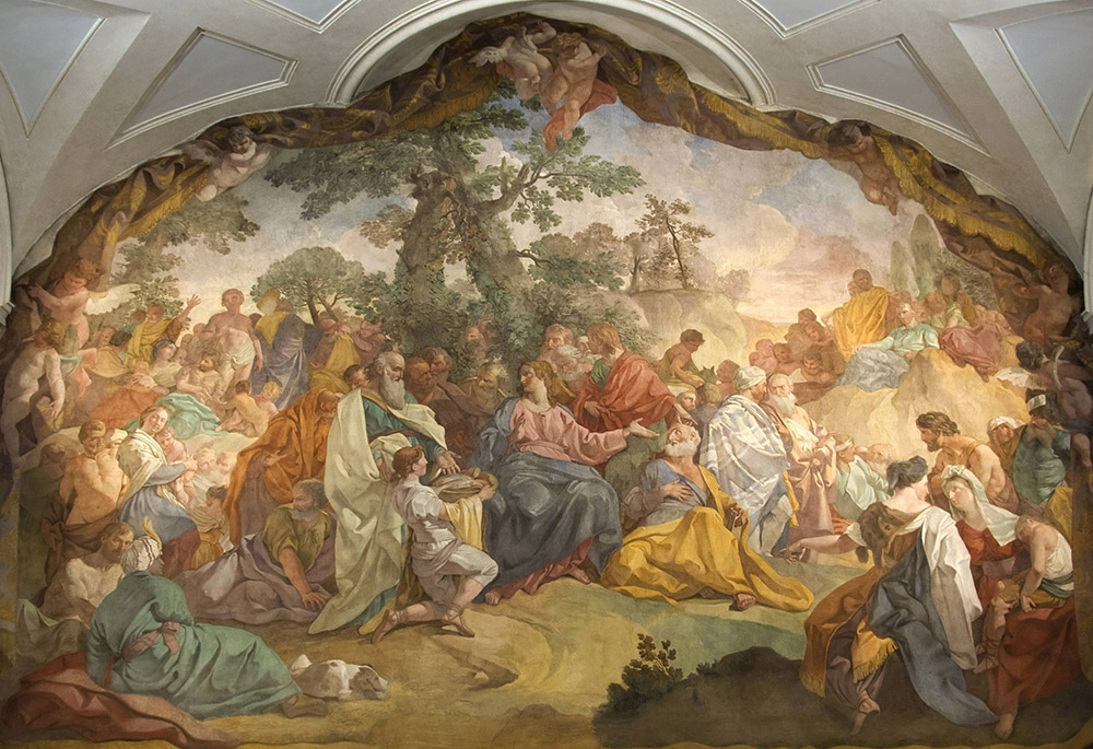 Gregorio Guglielmi's fresco "The Multiplication of the Loaves and Fishes" is seen during an exhibition at the former convent of Sant'Agostino in Rome, Feb. 11, 2009. (CNS/Reuters/Max Rossi)