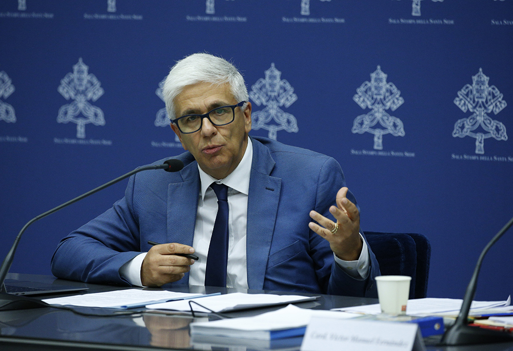 Andrea Tornielli, editorial director at the Dicastery for Communication speaks at a news conference at the Vatican Sept. 19, 2024. (CNS/Justin McLellan)
