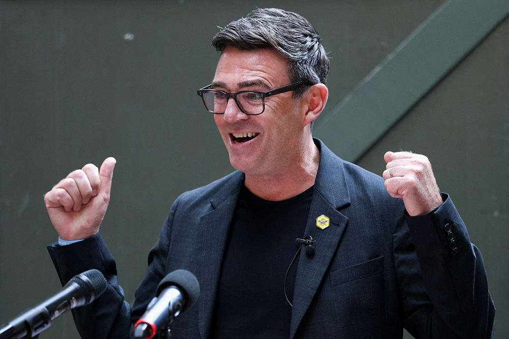 Andy Burnham, a British member of Parliament for Makerfield, England, delivers a speech at the People's History Museum in Manchester June 29, 2026. (OSV News/Reuters/Temilade Adelaja)