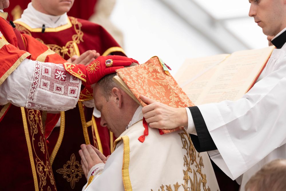 One of four new SSPX bishops is consecrated during a Mass outside St. Pius X seminary, in Écône, Switzerland, July 1, 2026. (Courtesy of  Society of Saint Pius X)