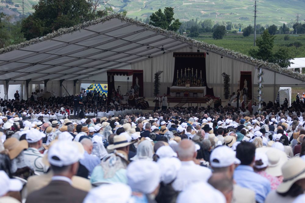 Organizers said some 16,600 adults attended the outdoor Mass outside St. Pius X seminary, in Econe, Switzerland, July 1, 2026. Many attendees brought young children, who were not included in that count.(Courtesy of  Society of Saint Pius X)
