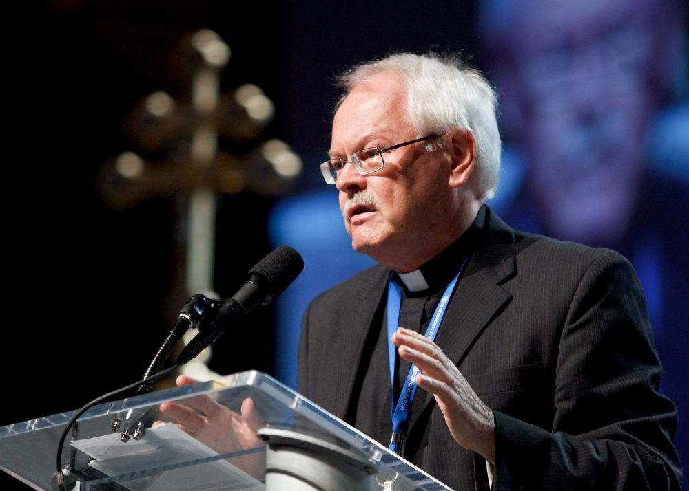 Oblate Fr. Ronald Rolheiser delivers the keynote address during the opening of the National Catholic Educational Association's annual convention in Boston April 11, 2012. (CNS/The Pilot/Gregory L. Tracy)