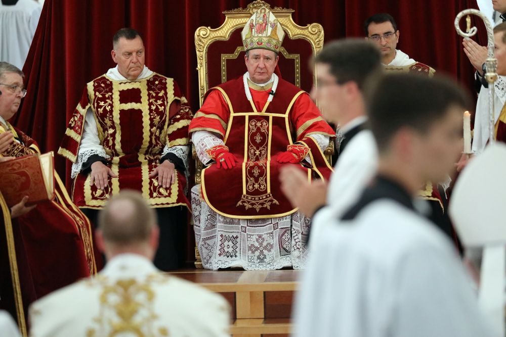 The Society of St. Pius X's Bishop Alfonso de Galarreta is seen July 1, 2026, in Écône, Switzerland, during a liturgical service for the consecration of SSPX bishops. Galarreta, along with Bishop Bernard Fellay of SSPX and four newly consecrated bishops were excommunicated by the Vatican July 2, as the consecration lacked the mandate of the pope and was decreed to be schismatic. (OSV News/CPP)