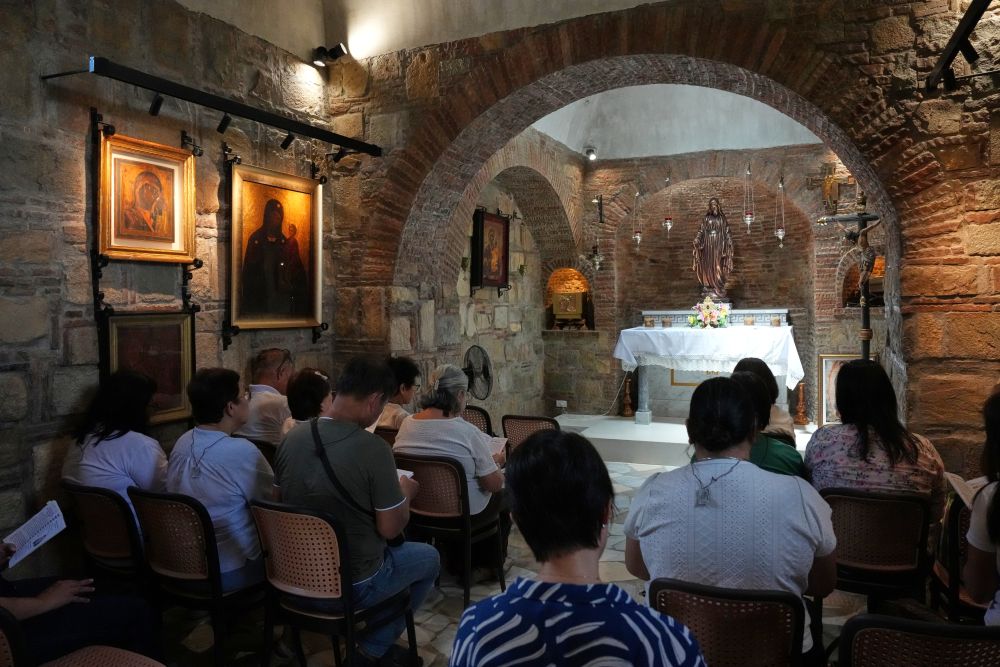 Visitors pray inside the Ephesus House, a replica of the House of the Virgin Mary in Ephesus, Turkey, at Alfonso town, Cavite province, Philippines on July 16, 2026. (AP/Aaron Favila)