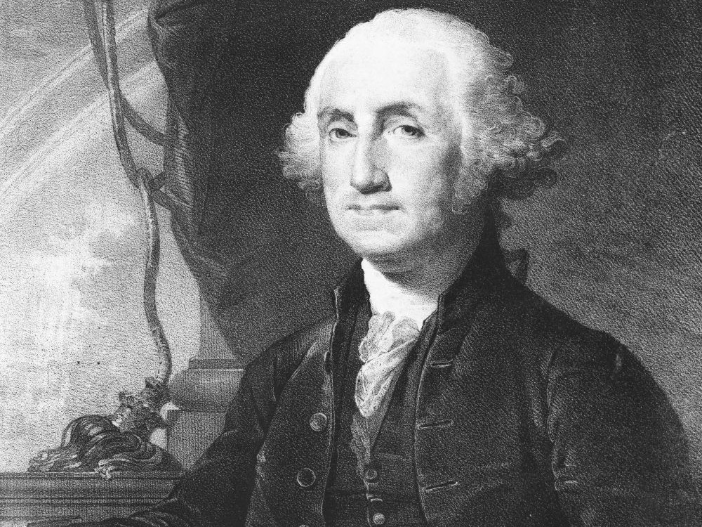 A lithograph from an original series painted by Gilbert Stuart (circa 1828) depicts George Washington, a signatory of the U.S. Declaration of Independence and the country's first president. (Unsplash/Library of Congress)