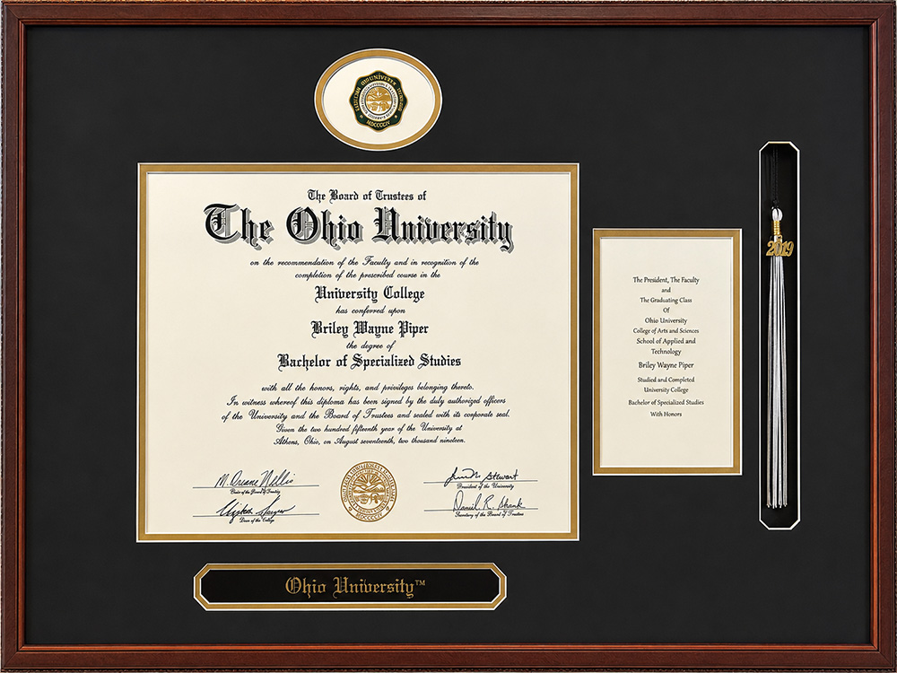 Briley Piper's college diploma from his 2019 bachelor's degree. He studied social sciences, literature and history at Ohio University. (Courtesy of Briley Piper)