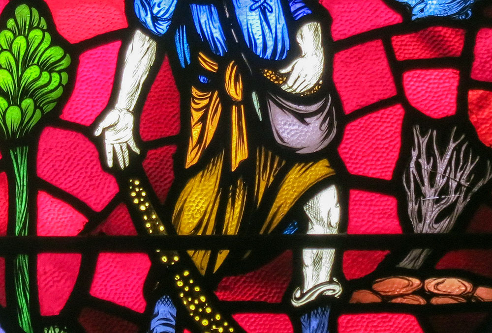 Detail of a stained-glass window of a sower, St. Aloysius Catholic Church in Bowling Green, Ohio (Wikimedia Commons/Nheyob)