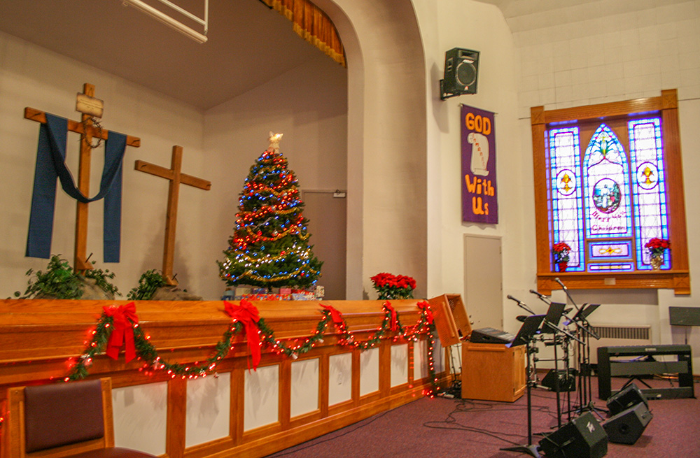 The church at the South Dakota State Penitentiary in Sioux Falls, S.D., is seen decorated for Christmas on Dec. 7, 2012. In 2007, a priest started to meet privately and regularly with Briley Piper, who could not attend Mass with the general prison population. (AP/Kristi Eaton)