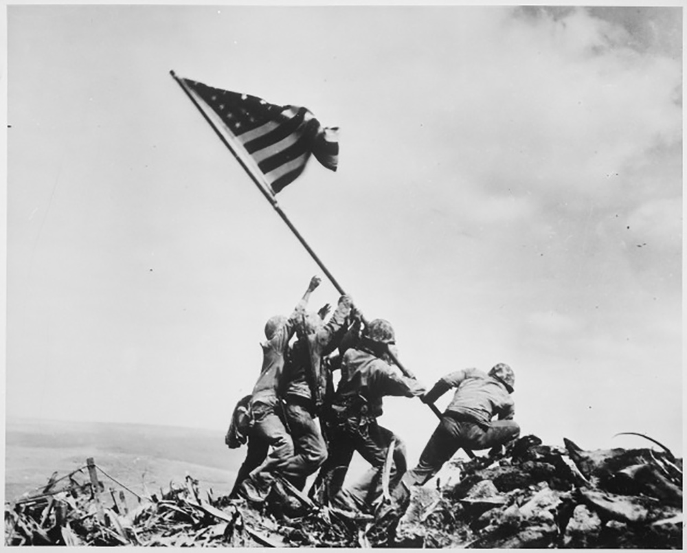 Joe Rosenthal, Raising the Flag on Iwo Jima, 1945, gelatin silver print. Lent by the Estate of Hanns & Patricia Kohl. © Joe Rosenthal