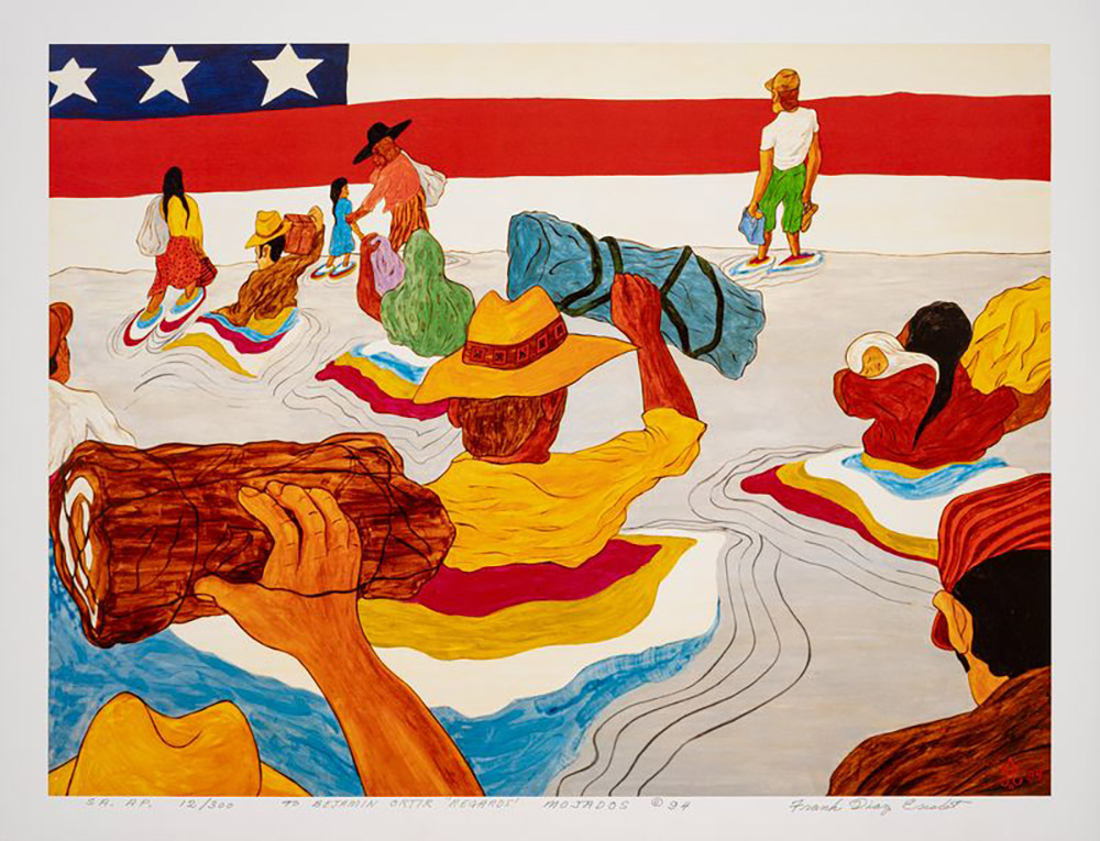 Frank Diaz Escalet, Mojados, 1994, color offset print. Fairfield University Art Museum, Gift of Ben Ortiz and Victor Torchia, Jr., 2024, 2024.34.03. © Frank Diaz Escalet