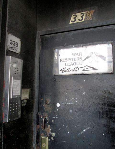 The front door of the building known as the "Peace Pentagon" is seen in 2016. (Wikimedia Commons/Beyond My Ken)